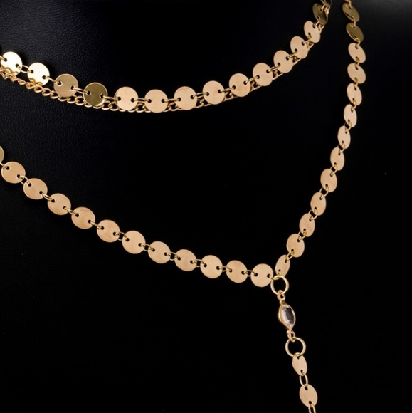 3 Layer Drop Down Necklace Gold  Sequince - Picture 3 of 4